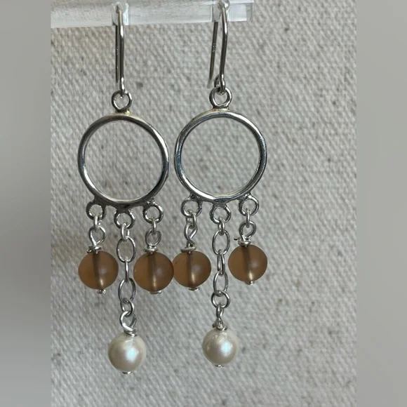 Sterling Silver Fresh water Pearl & Swarovski Crystal Necklace & earrings set.